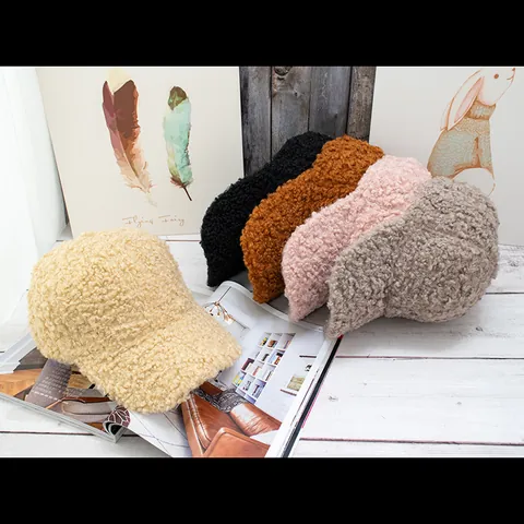 Gorra de Béisbol de Invierno Cálida de Vellón Sherpa para Mujer Felpa Gruesa Color Sólido Ajustable para Uso Diario al Aire Libre