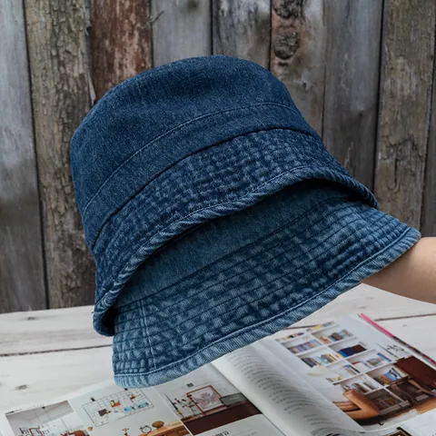 Women Retro Washed Denim Bucket Hat Casual Solid Color Sun Protection Outdoor Travel Basin Cap Fisherman Hat