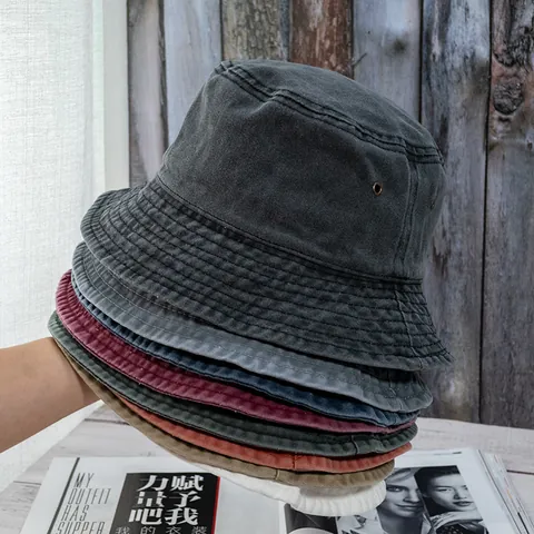 Vintage Washed Cotton Bucket Hat For Men Women Retro Solid Color Sun Protection Outdoor Travel Casual Foldable Basin Hat