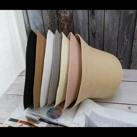 Women Summer Breathable Paper Straw Bucket Hat Vintage Japanese Style Round Top Sunshade Woven Sun Hat Beach Travel