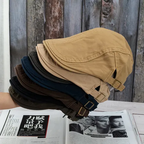 Vintage Unisex Baumwolle Canvas Schiebermütze Verstellbar Newsboy Ivy Hat Britischer Stil Kurz Krempe Malermütze