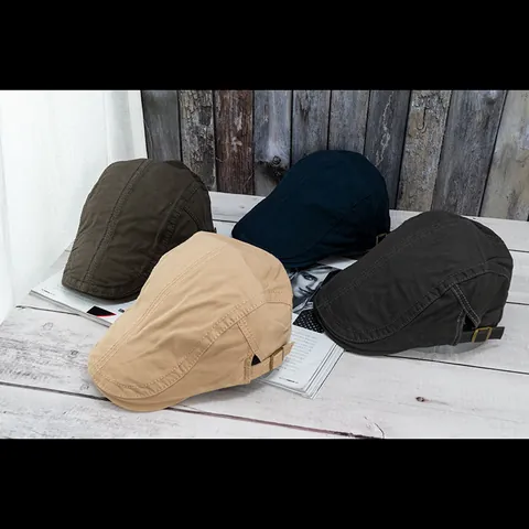 Vintage Unisex Baumwolle Canvas Schiebermütze Verstellbar Newsboy Ivy Hat Britischer Stil Kurz Krempe Malermütze