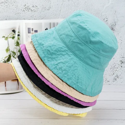 Sombrero de Pescador de Algodón de Verano para Mujer Color Sólido Lavado Transpirable Protección Solar Plegable Casual