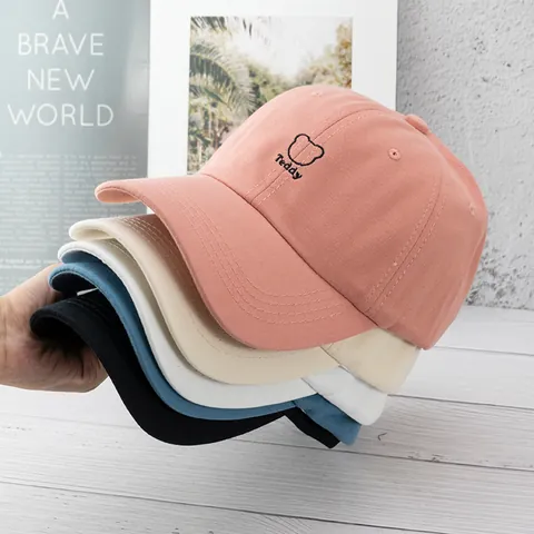 Women Men Casual Cotton Baseball Cap Minimalist Cartoon Bear Embroidery Sun Hat Fashion Adjustable Soft Top Peak Cap