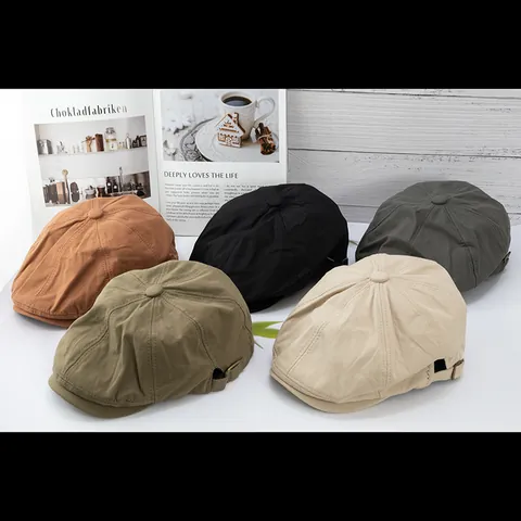 Vintage Katoen Newsboy Pet Voor Heren Dames Verstelbare Metalen Gesp Acht Paneel Effen Kleur Baret Retro Schilderspet