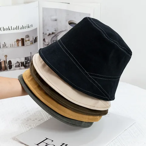 Cappello a Secchiello in Velluto a Coste di Cotone Stile Giapponese Per Uomo Donna Tinta Unita Pieghevole Casual All'aperto
