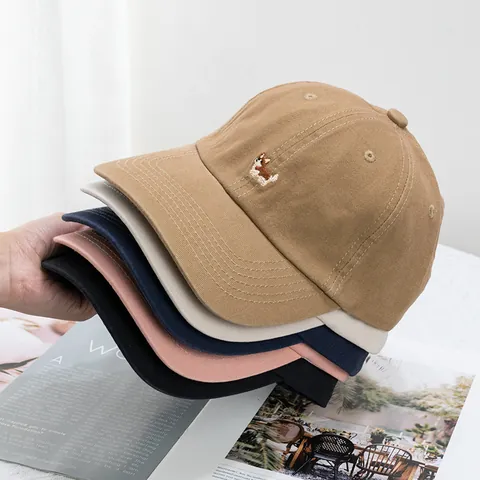 Cute Corgi Dog Embroidery 100% Cotton Adjustable Baseball Cap For Women Sun Protection Casual Outdoor Fashion Sun Hat