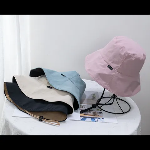 Women Summer Reversible Bucket Hat UV Protection Breathable Nylon Fisherman Cap With Adjustable Windproof Rope For Travel Beach
