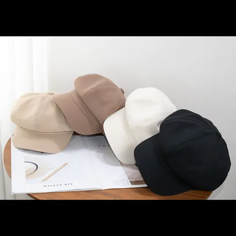 Gorra de Vendedor de Periódicos Vintage para Mujer Color Sólido Cuadros Ajustable Octagonal Protección Solar Transpirable Lino