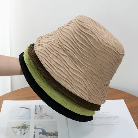 Chapeau Bob Réversible Style Coréen Femmes Hommes Texture Vague Plissé Protection Solaire Chapeau Pêcheur Pliable Décontracté Voyage Soleil
