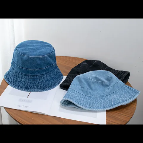 Sombrero de Pescador de Denim Lavado para Mujer Algodón Protección Solar Con Costuras Ajustable Retro Casual
