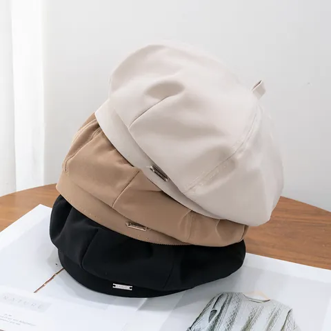 Béret en Coton pour Femmes Minimaliste Japonais Couleur Unie Chapeau de Peintre Léger Réglable Style Français Accessoire Rétro