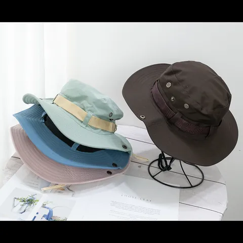 Unisex Outdoor Wide Brim Boonie Hat Cotton Breathable Fisherman Hat With Adjustable Wind Rope For Hiking Camping Sun Hat