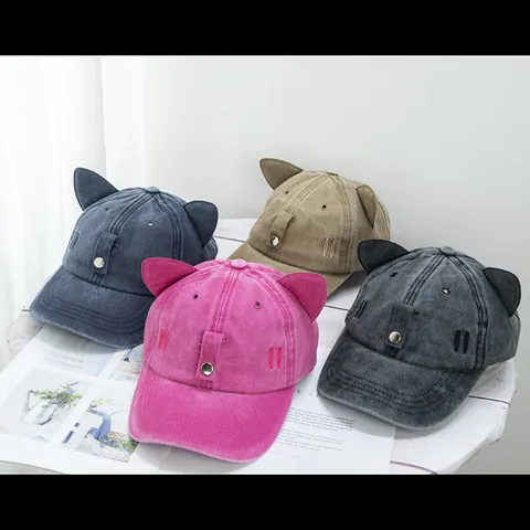 Creative Cat Ear Pilot Sunglasses Baseball Cap For Women Washed Cotton Distressed Fashion Hip Hop Hat Adjustable Outdoor Sun Protection Headwear