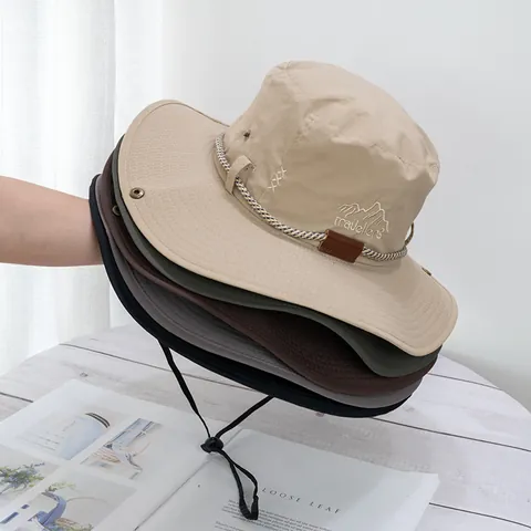 Outdoor Wide Brim Sun Hat Breathable Fisherman Bucket Hat With Windproof Rope For Women Men Camping Hiking Travelers Hat