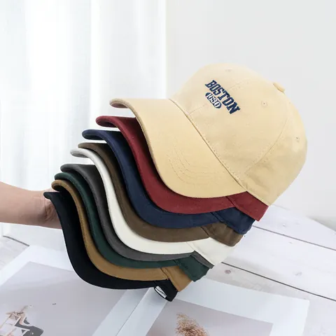 Unisex Retro Cotton Baseball Cap With Boston 1630 Letter Embroidery Adjustable Sun Hat Outdoor Casual Fashion Headwear