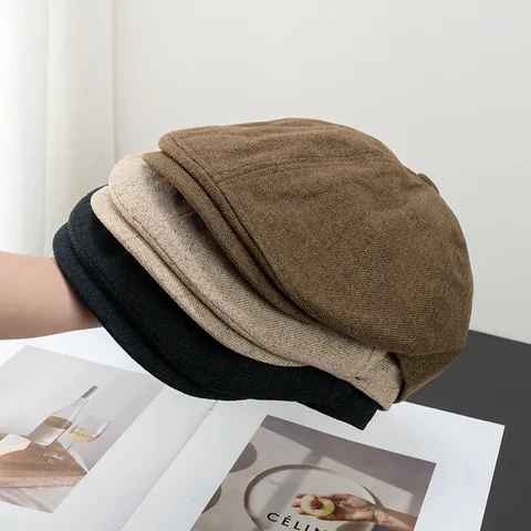 Coppola Vintage in Cotone e Lino per Uomo Donna Regolabile Traspirante Berretto Piatto Cappello Newsboy Stile Britannico Tinta Unita