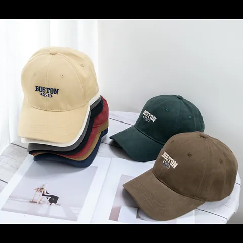 Unisex Retro Cotton Baseball Cap With Boston 1630 Letter Embroidery Adjustable Sun Hat Outdoor Casual Fashion Headwear