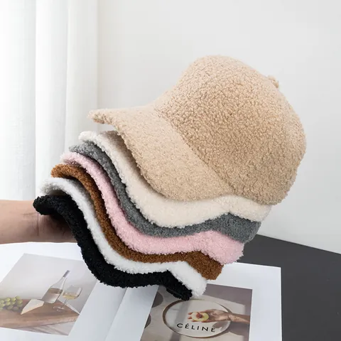 Winter Warm Lambswool Baseball Cap For Women Men Solid Color Fleece Adjustable Teddy Texture Casual Snapback Hat