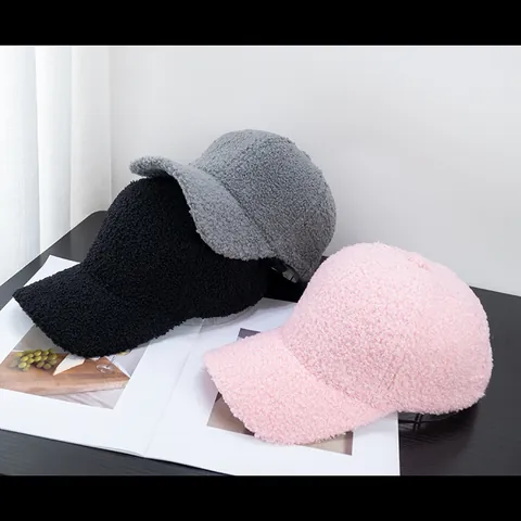 Winter Warm Lambswool Baseball Cap For Women Men Solid Color Fleece Adjustable Teddy Texture Casual Snapback Hat