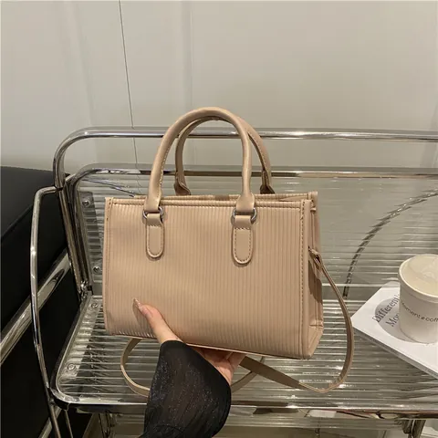 Borsa Quadrata Piccola da Donna in Pelle PU a Righe Verticali Borsa a Mano di Grande Capacità Borsa a Tracolla Versatile