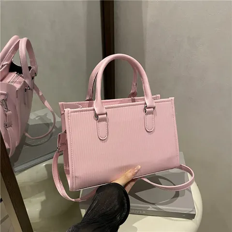 Borsa Quadrata Piccola da Donna in Pelle PU a Righe Verticali Borsa a Mano di Grande Capacità Borsa a Tracolla Versatile