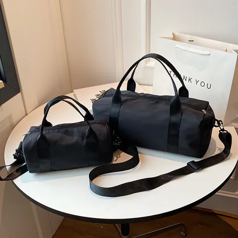 Casual Nylon Barrel Shoulder Bag For Women Large Capacity Fitness Travel Crossbody Handbag With Adjustable Strap Pillow Bag