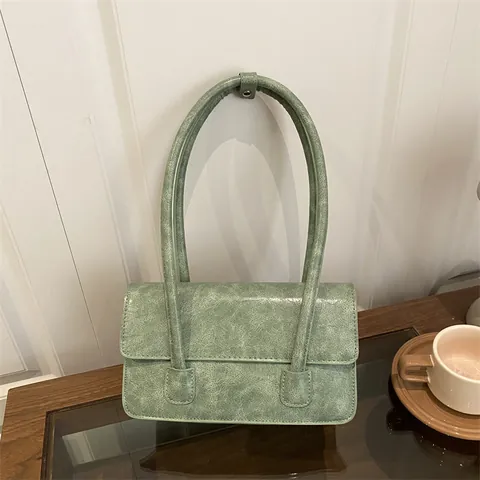 Vintage PU Leder Achseltasche Für Damen Minimalistische Ölwachs Textur Schultertasche Mit Klappendeckel Mode Handtasche