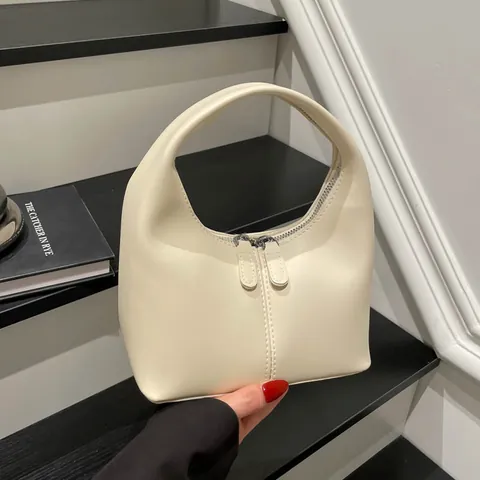 Women Vintage Niche Design Hobo Handbag Cute PU Leather Dumpling Bag With Double Zipper Small High Quality Texture Commute Bag