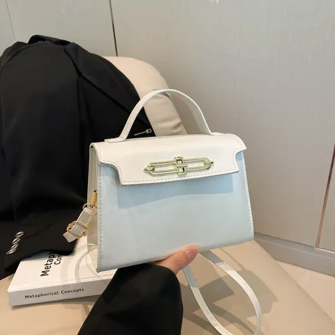 Borsa a Tracolla Piccola Quadrata in Pelle PU da Donna con Fibbia in Metallo Dorato Minimalista Vintage Borsa a Mano