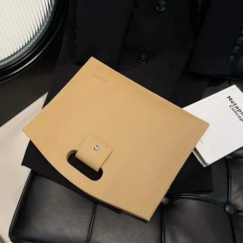 Pochette da Donna Grande Capacità in Pelle PU Vintage Trama Litchi Borsa Documenti Minimalista Maniglia Cava Borsa Business