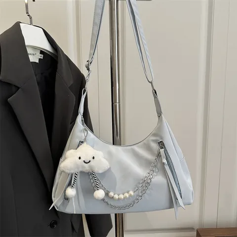 Dames Casual PU-Leder Hobo Schoudertas Grote Capaciteit Effen Kleur Met Kunstparelketting Wolk Pluche Hanger Okseltas