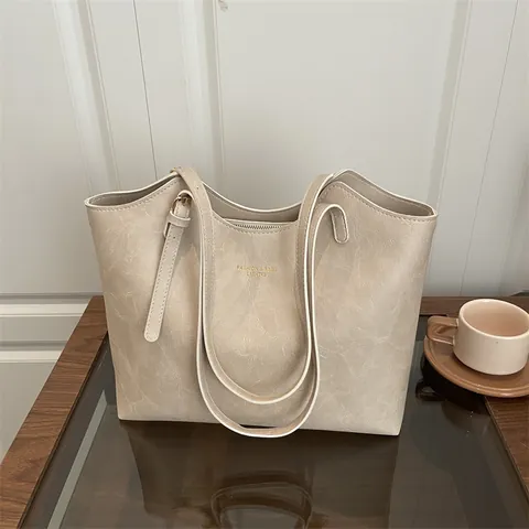 Bolso Tote de Cuero PU de Gran Capacidad para Mujer Bolso de Hombro Minimalista Color Sólido Bolso de Viaje Versátil
