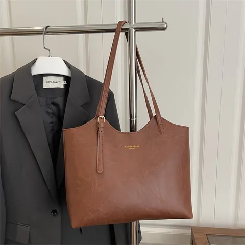 Bolso Tote de Cuero PU de Gran Capacidad para Mujer Bolso de Hombro Minimalista Color Sólido Bolso de Viaje Versátil