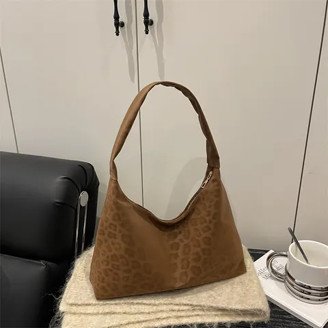 Vintage Luipaardprint Suède-achtige Ondertastas Voor Vrouwen Grote Capaciteit Mode Hobo Schoudertas Minimalistische Stedelijke Handtas