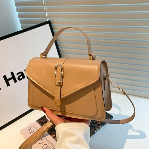 Sac Bandoulière Vintage en Cuir PU pour Femmes Couleur Unie Petit Sac Carré Avec Boucle en Métal Doré Sac à Main pour Trajet Quotidien