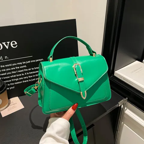 Sac Bandoulière Vintage en Cuir PU pour Femmes Couleur Unie Petit Sac Carré Avec Boucle en Métal Doré Sac à Main pour Trajet Quotidien