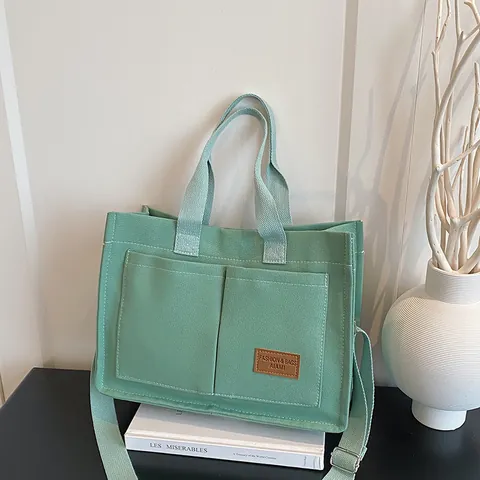 Sac Fourre-tout en Toile de Couleur Unie Grande Capacité pour Femmes Sac à Main Décontracté Minimaliste Avec Bandoulière Réglable