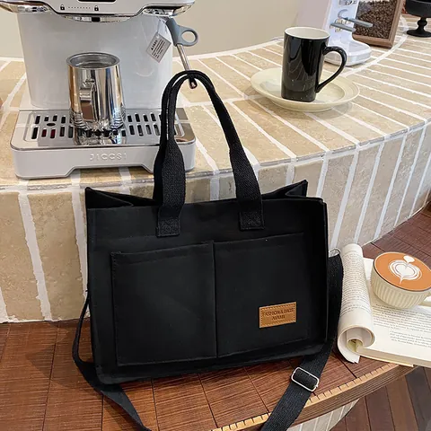 Sac Fourre-tout en Toile de Couleur Unie Grande Capacité pour Femmes Sac à Main Décontracté Minimaliste Avec Bandoulière Réglable
