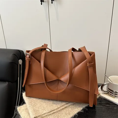 Bolso Tote Minimalista de Cuero PU Para Mujer Con Plegado Geométrico Bolso de Hombro de Gran Capacidad Para Oficina Y Uso Diario