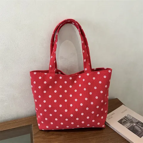 Women's Vintage Polka Dot Corduroy Tote Bag Large Capacity Casual Shoulder Handbag For Daily Shopping Commuting Travel