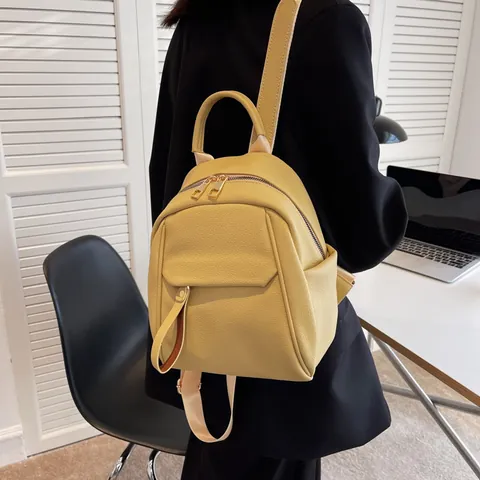 Zaino da Donna Casual in Pelle PU con Texture Litchi Piccola Borsa da Viaggio Zaino Minimalista Tinta Unita per Pendolari