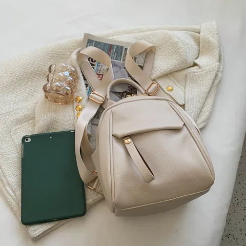 Zaino da Donna Casual in Pelle PU con Texture Litchi Piccola Borsa da Viaggio Zaino Minimalista Tinta Unita per Pendolari
