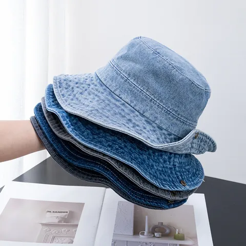 Chapeau Bob en Denim Lavé Vintage Pour Hommes Femmes Unisexe Protection Solaire Extérieur Pêche Voyage Rétro Décontracté à Large Bord