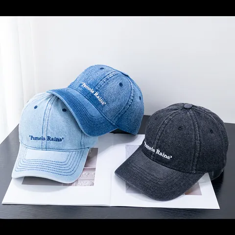 Gorra de Béisbol de Mezclilla Lavada para Mujer Bordado de Letras Retro Ajustable Moda Protección Solar Gorra