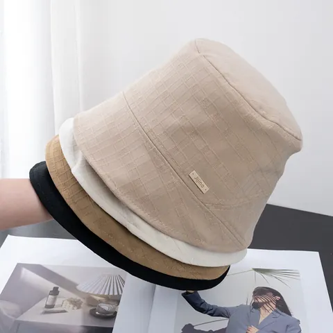 Fashion Women Checkered Cotton Bucket Hat Breathable Sun Protection Outdoor Casual Travel Sun Hat Adjustable Fisherman Hat