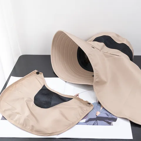 Outdoor Sun Protection Hat Men Women Wide Brim UV Protection Fishing Hat With Face Mask Neck Flap Breathable Hiking Cap
