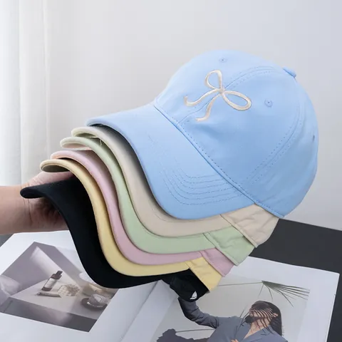 Women Cute Cotton Embroidery Bow Baseball Cap Adjustable Breathable Sun Protection Korean Style Sweet Soft Top Peaked Hat