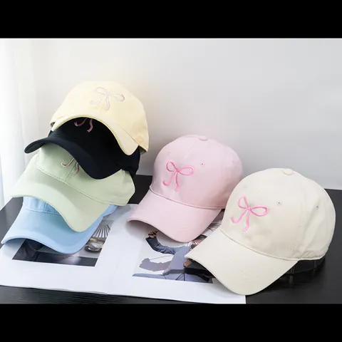 Women Cute Cotton Embroidery Bow Baseball Cap Adjustable Breathable Sun Protection Korean Style Sweet Soft Top Peaked Hat