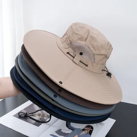 Men Outdoor Wide Brim Sun Hat Breathable Quick Dry Nylon Bucket Hat For Fishing Hiking Climbing Summer UV Protection Cap